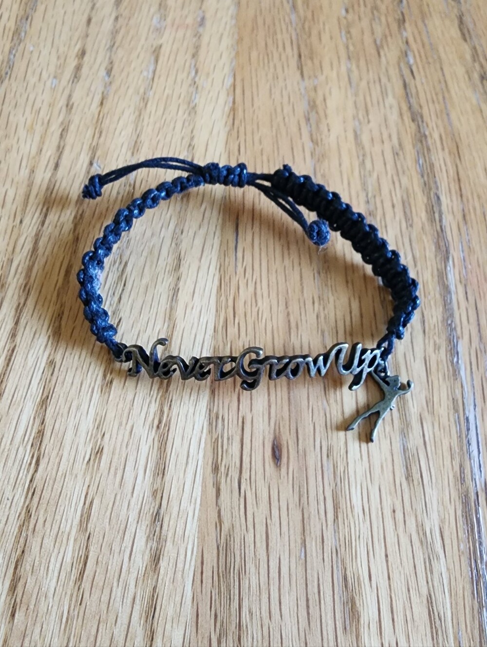 Never Grow Up Peter Pan Charm Adjustable Braided Rope Bracelet Casual Everyday